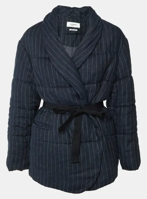 Isabel Marant Etoile Grey Pinstriped Linen Jaron Quilted Jacket XXL