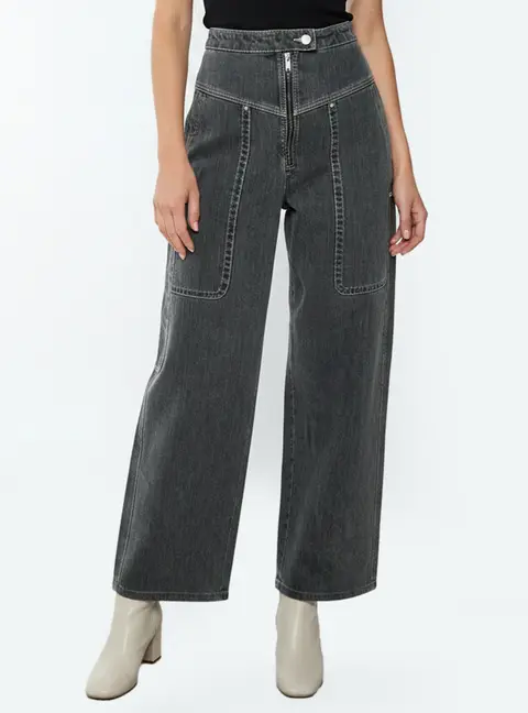 Isabel Marant Etoile Grey Denim Loose Fit Luke Pants XL/Waist 33"