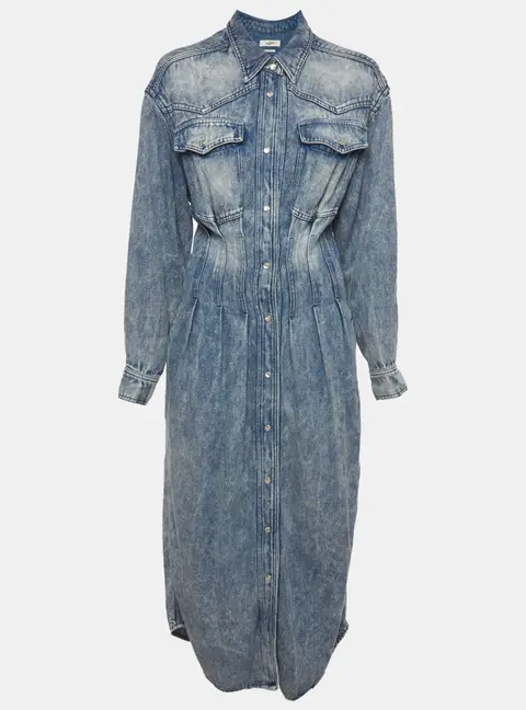 Isabel Marant Etoile Blue Acid Wash Denim Tomia Shirt Midi Dress M
