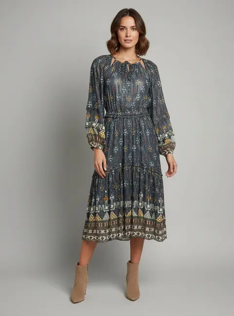 Marant Etoile Navy Blue Metallic Striped Cotton Fratela Dress XS