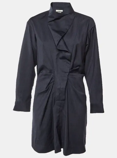 Isabel Marant Etoile Midnight Blue Patterned Wool Draped Mini Dress M