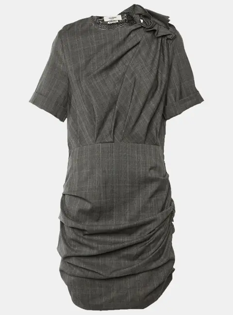 Isabel Marant Etoile Grey Patterned Wool Draped Midi Dress M