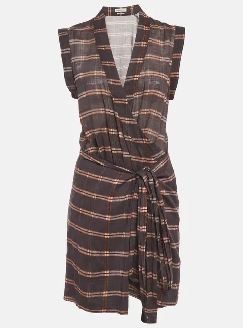 Isabel Marant Etoile Grey Plaid Print Cotton Sleeveless Wrap Dress M