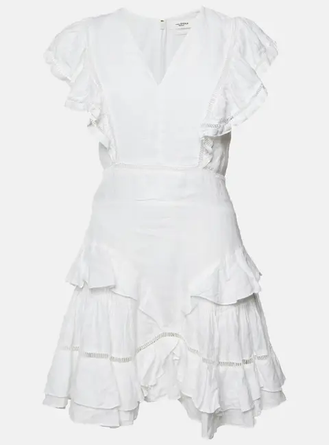 Isabel Marant &Eacute;toile White Linen Ruffled Audrey Mini Dress S