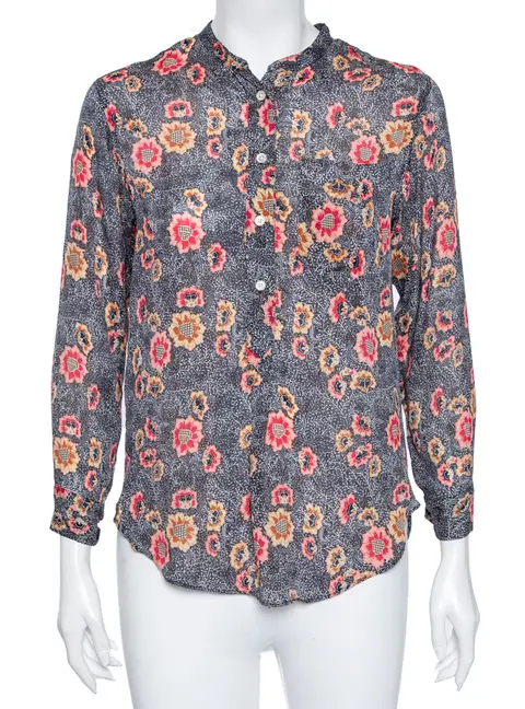 Isabel Marant Etoile Grey Floral Printed Silk Button Front Shirt S