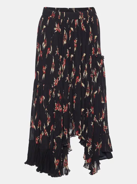 Isabel Marant Black Floral Print Crepe Pleated Midi Skirt S