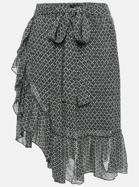 Isabel Marant Black/White Printed Silk Ruffled Short Skirt S