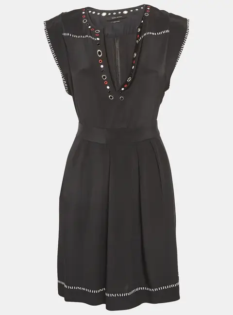 Isabel Marant Black Embellished Silk Tie-Up Waist Dress M