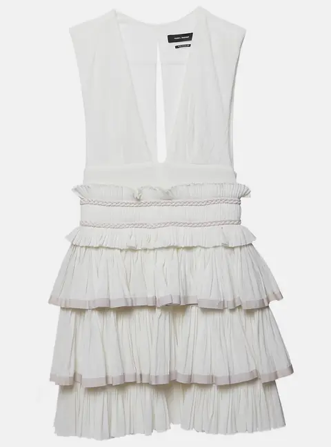Isabel Marant White Cotton V-Neck Ruffled Glory Mini Dress XS
