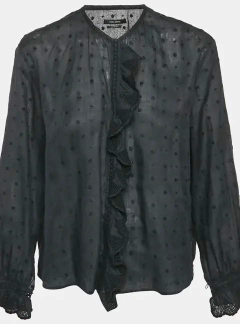 Isabel Marant Black Floral Embroidered Ramie Blouse S