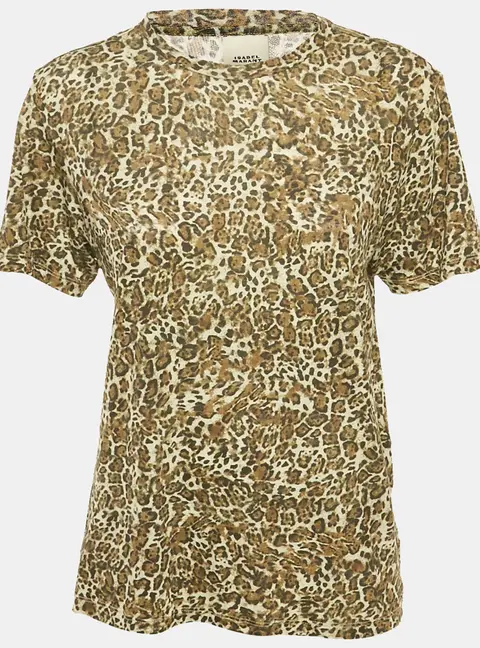 Isabel Marant Green Leopard Print Cotton Zewel T-Shirt S