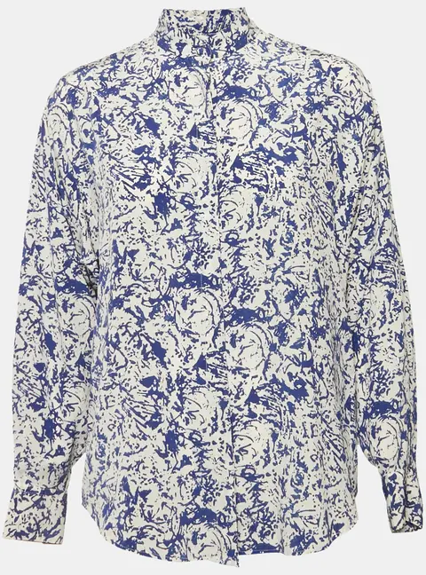 Isabel Marant White/Blue Printed Silk Button Front Cade Top S