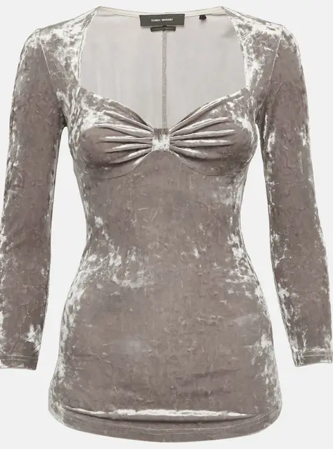 Isabel Marant Beige Velvet Sweetheart Neck Gubaia Top S
