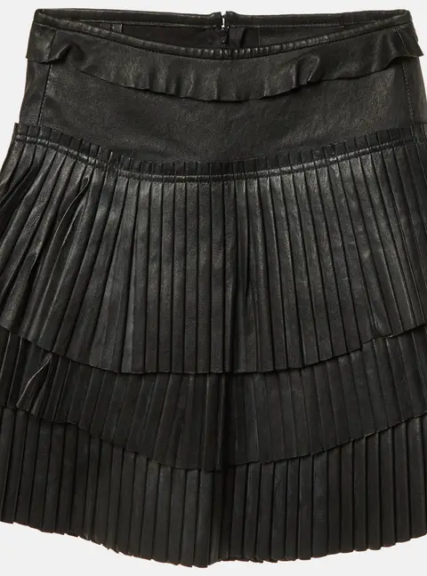 Isabel Marant Black Leather Pleated Tiered Mini Skirt S