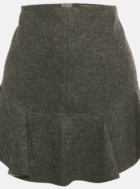 Isabel Marant Grey Wool Felt Ruffled Mini Skirt M