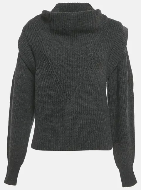 Isabel Marant Grey Rib Knit Ruffled Poppy Sweater S