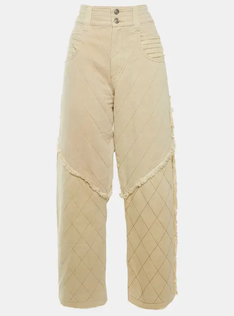 Isabel Marant Ecru Paneled Denim Frayed Wide Leg Shanila Jeans L Waist 32"