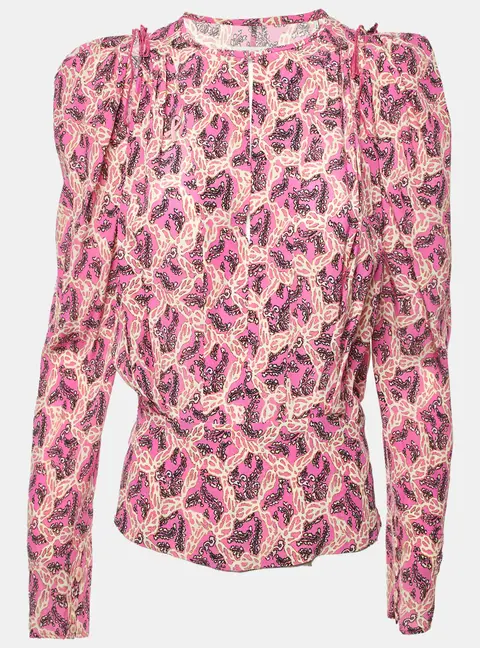 Isabel Marant Pink Printed Silk Zarga Pleated Top S