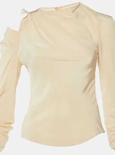Isabel Marant Beige Silk Ruched Long Sleeve Top S