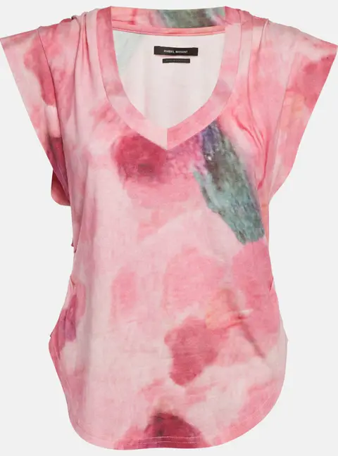 Isabel Marant Pink Floral Print Jersey V-Neck T-Shirt M