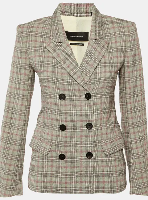Isabel Marant Cream Checked Cotton Double Breasted Blazer S