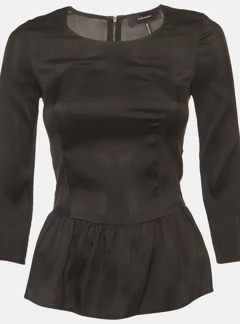 Isabel Marant Black Taffeta Pleated Blouse S