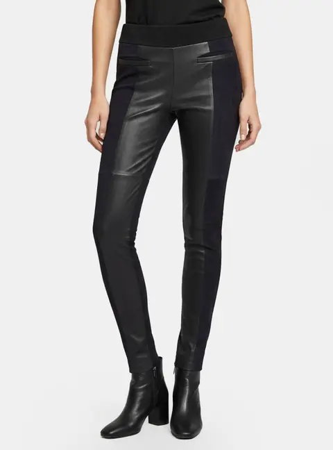 Isabel Marant Navy Blue/Black Leather and Suede Pants M