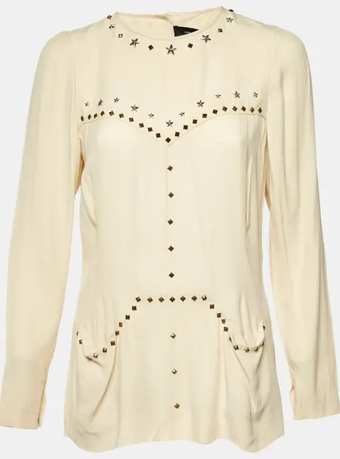 Isabel Marant Cream Crepe Studded Button Back Blouse M
