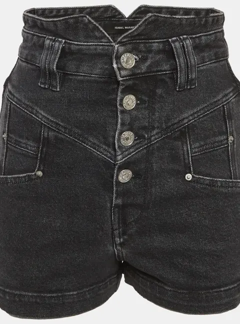 Isabel Marant Black Denim High Waisted Jovany Shorts S