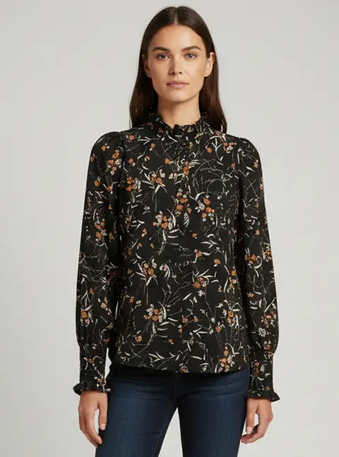 Isabel Marant Black Printed Silk Long Sleeve Top M