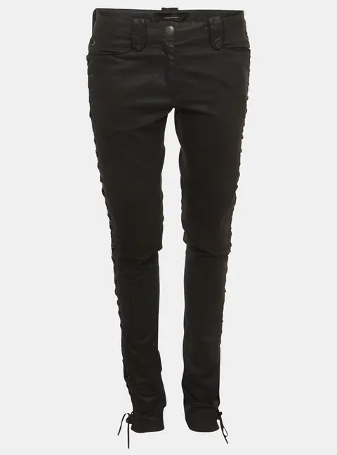 Isabel Marant Black Coated Denim Lace Up Skinny Jeans M /31"
