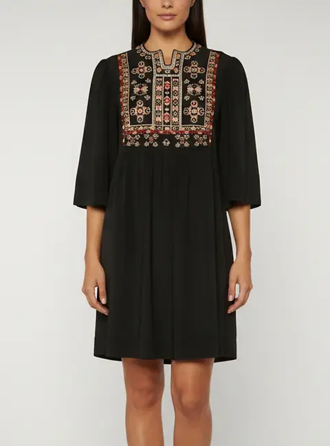 Isabel Marant Black Embroidered Silk Shift Ren Dress S