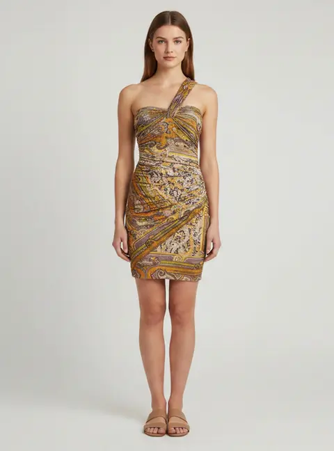 Isabel Marant Multicolor Printed One Shoulder Ruched Dress S