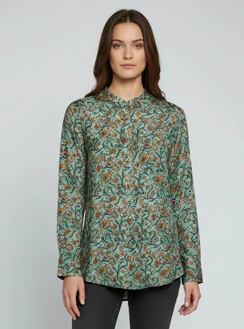 Isabel Marant Green Floral Print Silk Long Sleeve Blouse M/L