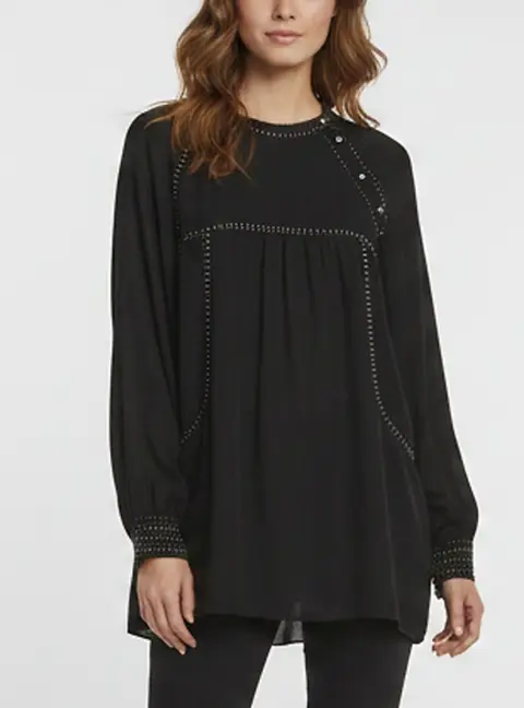 Isabel Marant Black Crepe Embellished Long Sleeve Top M