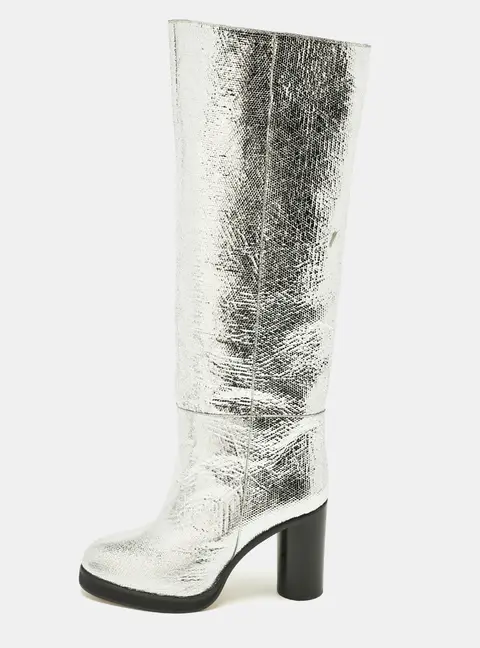 Isabel Marant Silver Foil Leather Knee Length Boots Size 39