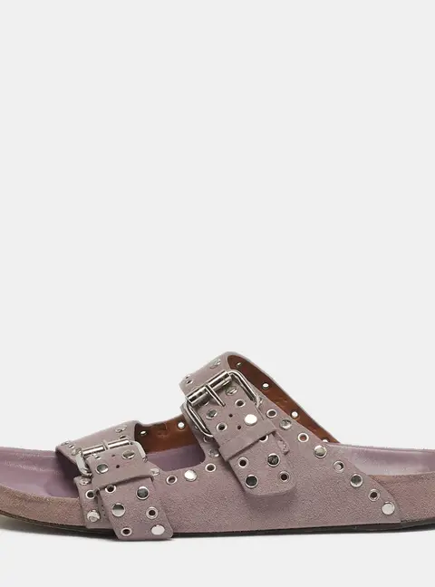 Isabel Marant Lenny Size 39 Purple Suede Buckle Embellished Flats