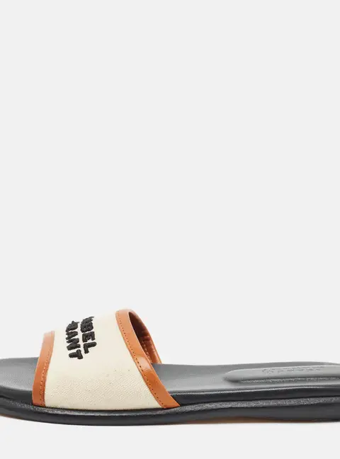 Isabel Marant vikee Size 37 Cream/Brown Canvas and Leather Flat Slide