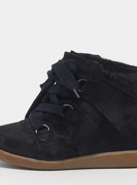 Isabel Marant Bobby Size 37 Black Calf Hair and Suede Wedge Sneakers