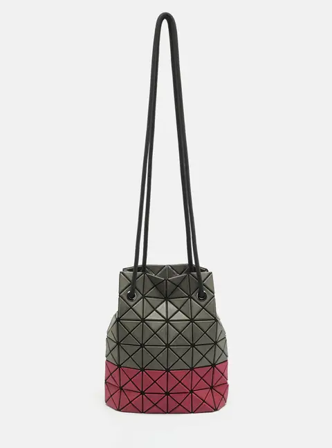 Issey Miyake Baobao Grey/Burgundy PU Leather and Mesh Nylon Bucket Bag