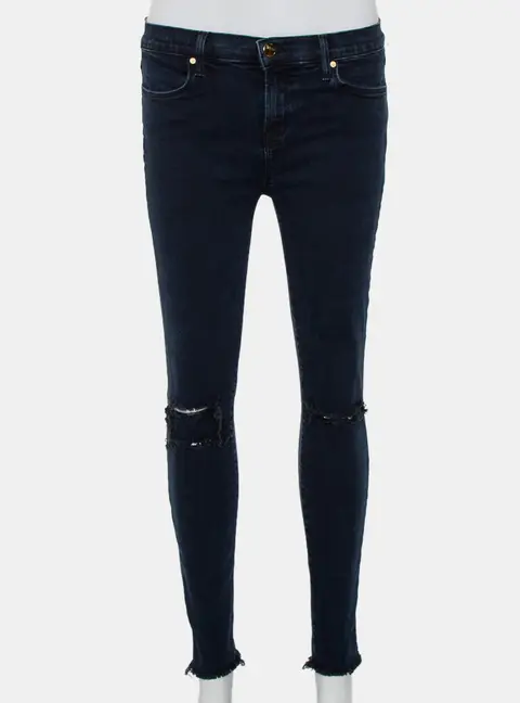 J Brand Navy Blue Denim Cropped Skinny Distressed Blue Mercy Jeans M