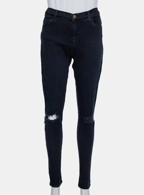 J Brand Navy Blue Denim Super Skinny Distressed Blackout Jeans M