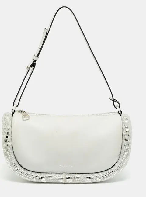 J.W.Anderson Bumper-15 Crystal Studded White Leather Shoulder Bag