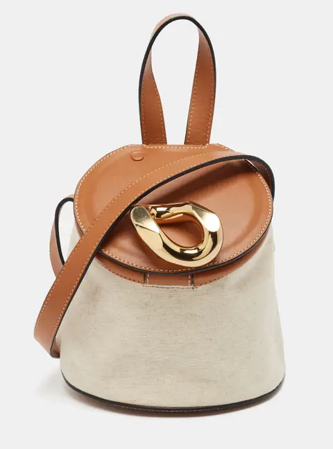 JW Anderson Lid Tan/Natural Leather & Canvas Bucket Bag