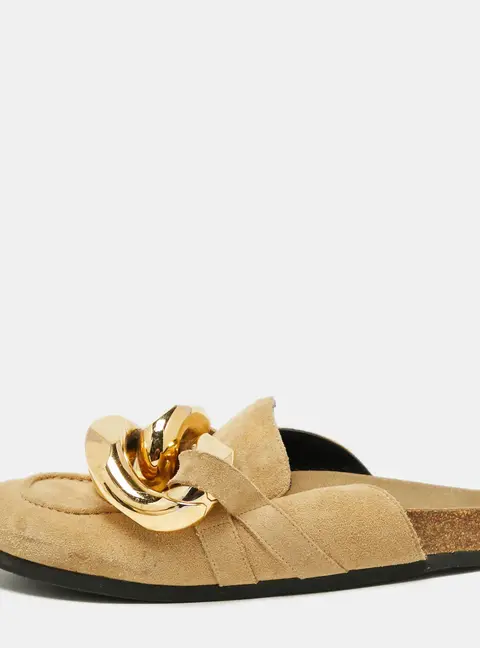 J.W.Anderson Beige Suede Chain Link Accents Flat Slide Sandals Size 39