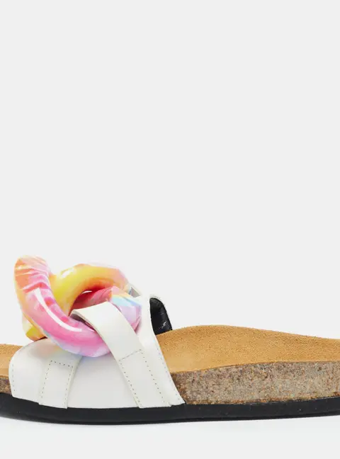 J.W.Anderson White Leather Chain Flat Slides Size 36