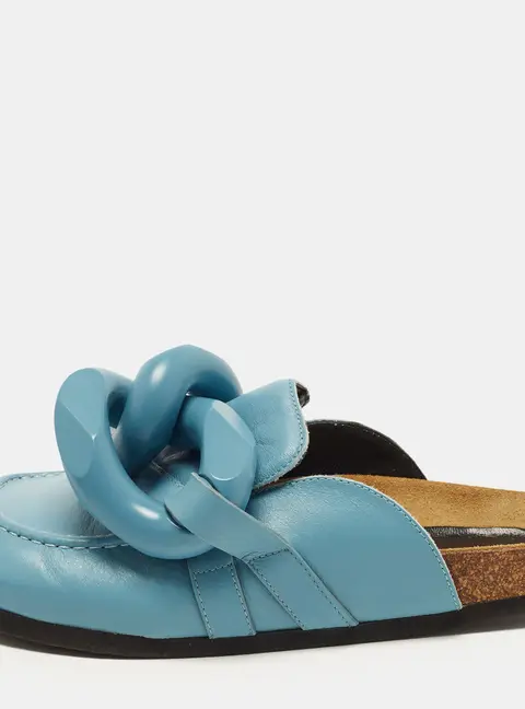 J.W.Anderson Size 37 Light Blue Leather Chain Link Flat Mules