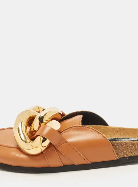 J.W.Anderson Chain Link Size 37 Brown Leather Flat Sandals