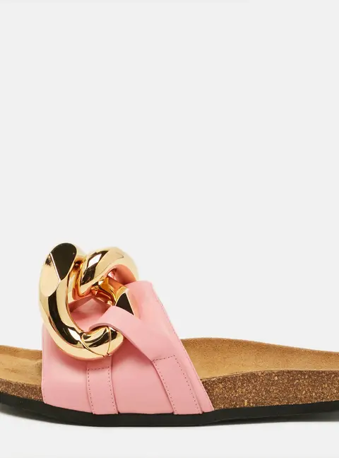J.W.Anderson Chain Link Size 41 Pink Leather Flat Slides