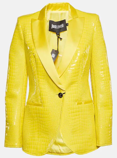 Just Cavalli Yellow Snake Pattern Faux Leather Blazer M